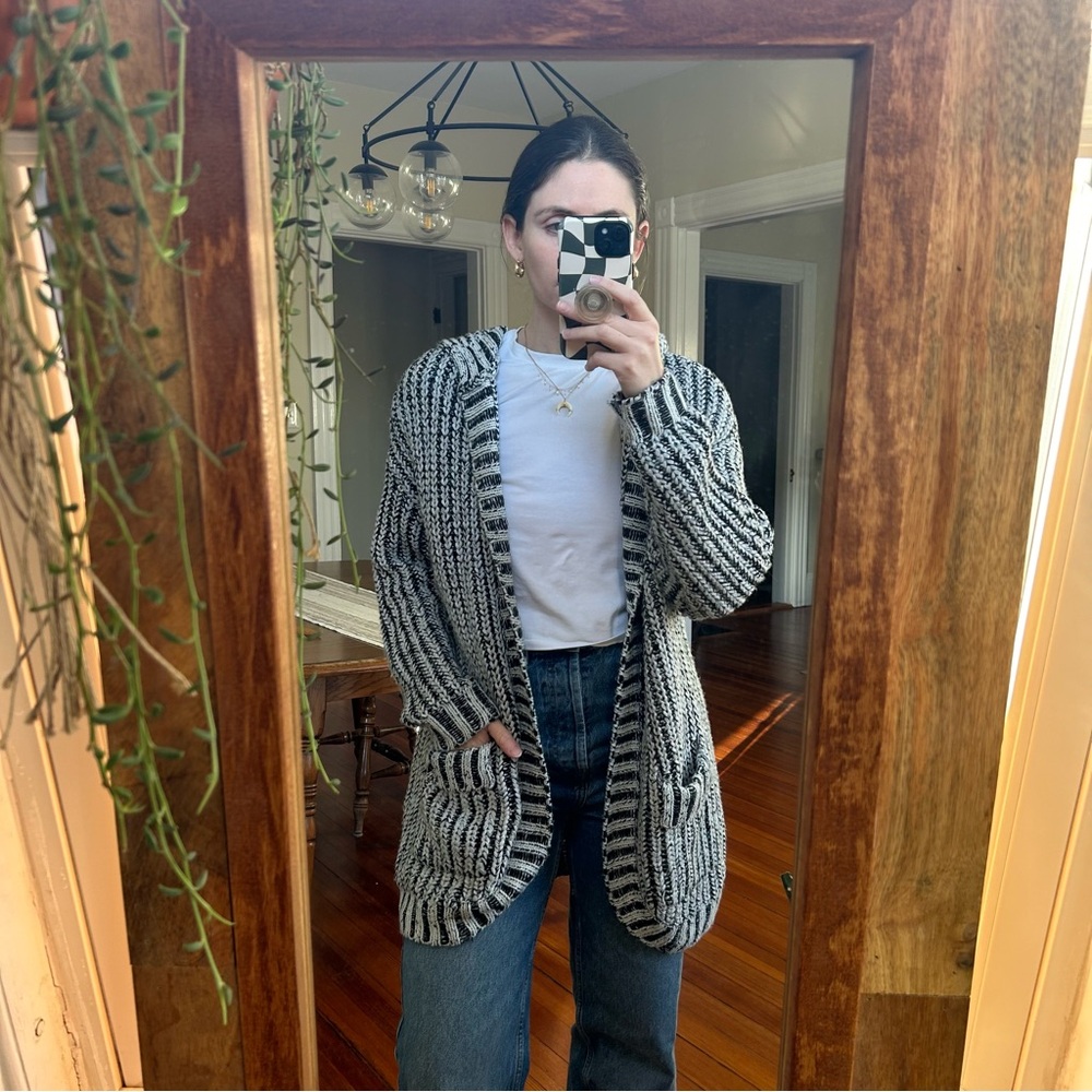 PacSun Black and White Knit Hooded Cardigan